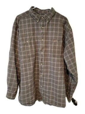 Carhartt Men 2XL Relaxed Fit Plaid Heavy Flannel Shirt Brown Tan Gold Work